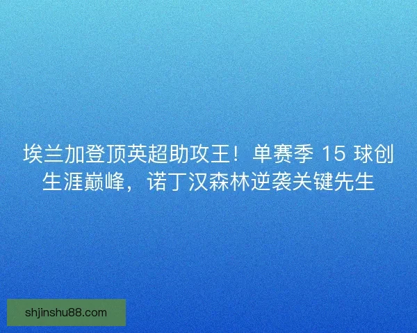 埃兰加登顶英超助攻王！单赛季 15 球创生涯巅峰，诺丁汉森林逆袭关键先生
