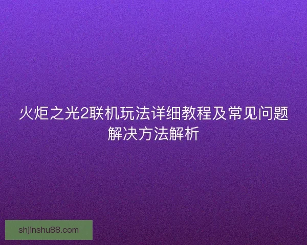 火炬之光2联机玩法详细教程及常见问题解决方法解析